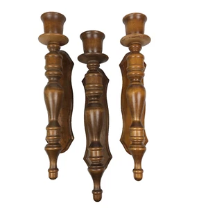 x3 VTG HOMCO Like Wood Taper Candle Holder Wall Sconces MCM Decor Shabby Chic - Picture 1 of 9