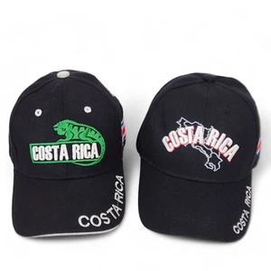 Costa Rica Hat Lot of 2 Iguana Flag Black Adjustable Cap One Size Embroidered - Picture 1 of 13