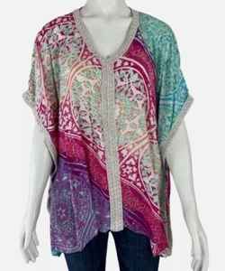 Chico's Poncho bestickt Shirt Oberteil rosa bunt Small/Medium Kurzarm - Bild 1 von 6
