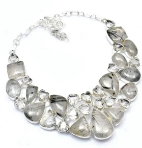 Beautiful Black Rutile White Topaz Handmade Big Necklace 116 Gms - Picture 1 of 1