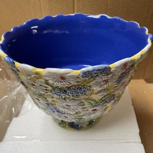 Temp-tations by Tara Blue Figural Floral Trifle Bowl NEW 3 QT Ceramic Rare / Y40 - Picture 1 of 9