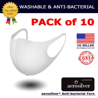 10 Pack/ PCs Aerosilver Reusable Washable Fashion 3D Face Mask White - Image 1 of 4