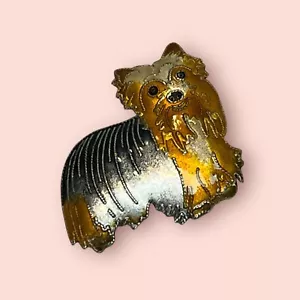 VINTAGE YORKIE YORKSHIRE TERRIER STERLING SILVER ENAMEL DOG PET PIN BROOCH GIFT! - Picture 1 of 5
