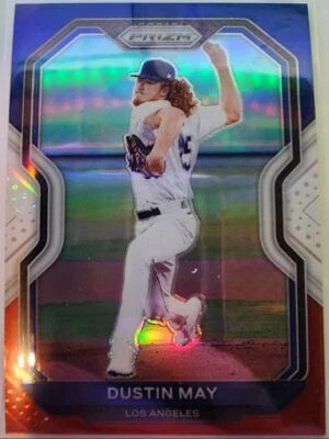 2021 Panini Prizm Red White Blue Dustin May Los Angeles Dodgers #205 - Image 1 of 2