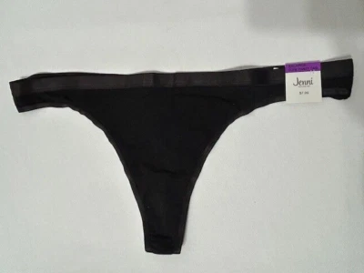 Womens Jenni Thong Underwear XXL Cotton Blend Panty Black 1 Pair 10110137 - Image 1 of 4