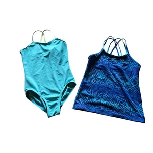 Nike Girls Swimsuit One Piece 10 Blue & Tankini Top Size 14 - Picture 1 of 7