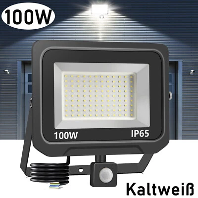 LED Fluter 100W mit Bewegungsmelder Außen Strahler Kaltweiß Scheinwerfer Lampe - Bild 1 von 4