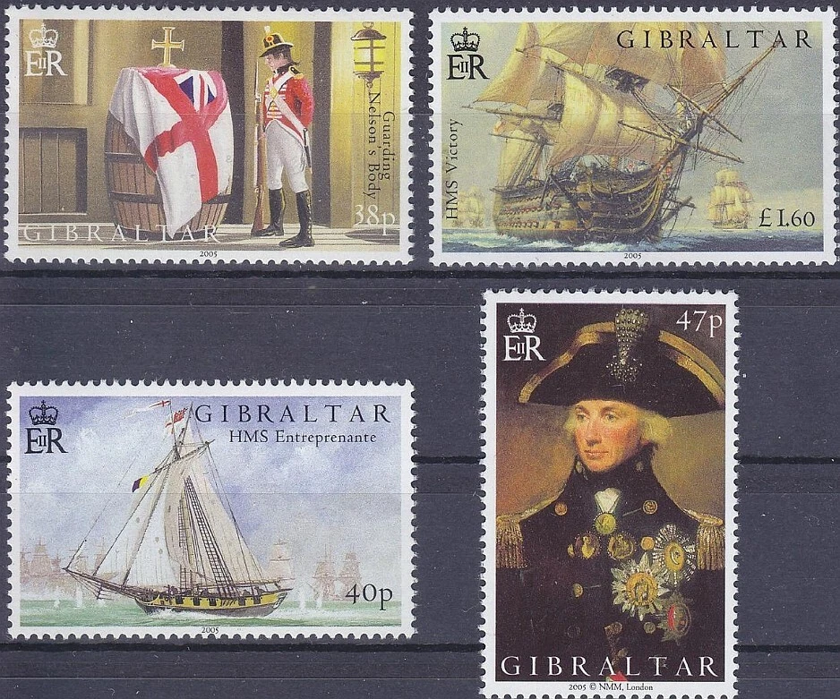 Juego de estampillas BATALLA DE TRAFALGAR Nelson/HMS Victory/Entreprenante (2005 Gibraltar) Foto 1 de 1