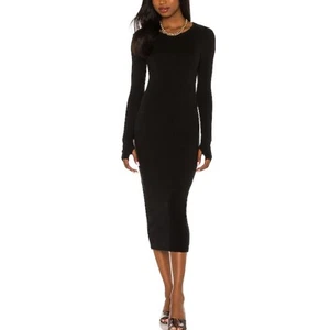 Enza Costa Cashmere Blend Midi Dress With Thumb Holes Black Size M - Picture 1 of 6
