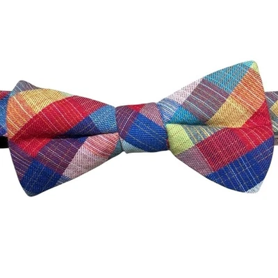 BOW TIE TUESDAY | Men’s Multicolor 100% Cotton Plaid Adjustable Pre-Tied Bow Tie - Image 1 of 4