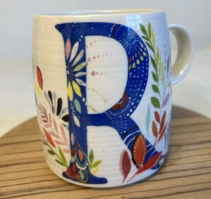 Anthropologie Buchstabe "R" Becher Starla M. Halfmoon bunte Blumen und Ranken 14 Unzen - Bild 1 von 5