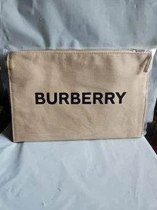 Burberry Wristlet Makeup Cosmetic Zippered Bag Pouch Beige Cream Travel New - Picture 1 of 7