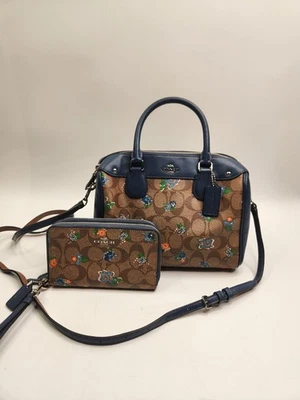 COACH Mini Bennett Satchel Black Multicolor Floral Mix Crossbody Purse Wallet - Image 1 of 4