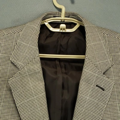 Stafford Sport Coat Mens 42R Classic Fit Houndstooth Windowpane Black White Blue - Image 1 of 4
