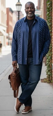 Camisa De Colección Tulliano Para Hombres 4X Mezcla de Seda a Rayas Manga Larga Foto 1 de 4