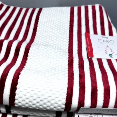 x2 Caro Christmas Red White Striped Bath Towel Set Luxury Velour Cotton Holidays - Image 1 of 4