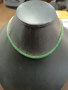 Natural Emerald Tennis Necklace 3mm Round 14K Yellow Gold Over Elegant Choker - Picture 1 of 1