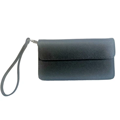 ROYCE New York Solid Black Wallet w/ Wrist Strap & Chain Strap, NWT! - Image 1 of 4