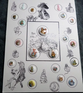 Vintage Collector Card w/ 20 BEATRIX POTTER PICTURE BUTTONS - Picture 1 of 9