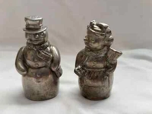 VTG 3 1/2" Lenox Mr Mrs Snowman Metal Winter Christmas Salt and Pepper Shakers - Picture 1 of 9