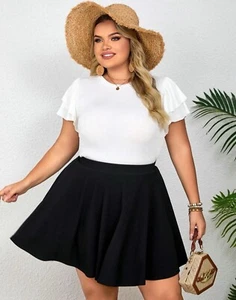 Women's Casual Stretchy Flared Mini Skater Skirt with Shorts 2XL Plus Size Black - Picture 1 of 10