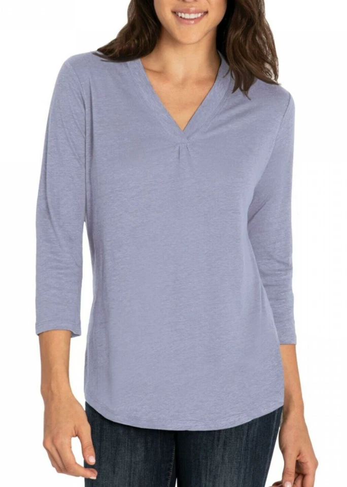 Orvis Womens Lilac 3/4 Sleeve Shirt V-neck Size S Small