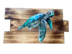 SEA TURTLE OCEAN AIR BRUSHED WALL ART ISLAND HOME DECOR TIKI BAR TROPICAL PATIO - Picture 1 of 1