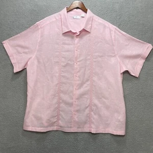 CAFE LUNA Linen Shirt Short Sleeve Mens 3XL Cotton Panel Woven Pink Embroidered - Picture 1 of 8