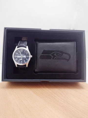 Seattle Seahawks NFL Black Watch And Wallet Gift Set - Free Shipping Cover