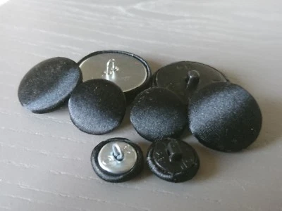 Black Satin Fabric Buttons, 16mm, 18mm, 20mm, 23mm, 25mm, 31mm & 37mm - Image 1 of 3