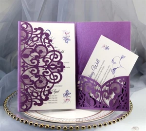 50PCS Wedding Invitation Card Personalized Laser Cut Romantic Party Floral Lace - Picture 1 of 19