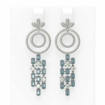 Pendiente fino estilo araña moderna ovalado 9,86 quilates aguamarina y circonita cúbica blanca brillante Foto 1 de 4