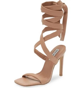 Steve Madden Utilize Tan Ankle Wrap Lace Up Stiletto Open Toe Dress Sandals - Picture 1 of 3