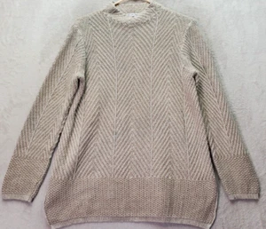 Eight Eight Eight Sweater Women's Large Khaki Cotton Long Sleeve Crew Neck Slit - Picture 1 of 8