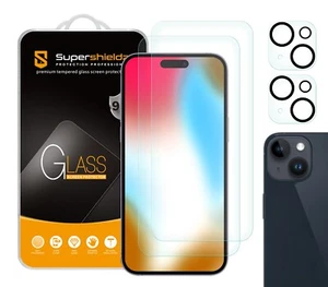 2X Supershieldz Tempered Glass Screen Protector for Apple iPhone 15 Plus +Lens - Picture 1 of 5