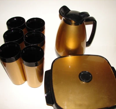 Juego de platos de hielo cubiertos jarra West Bend Gold vintage MCM Thermo-Serv Foto 1 de 4