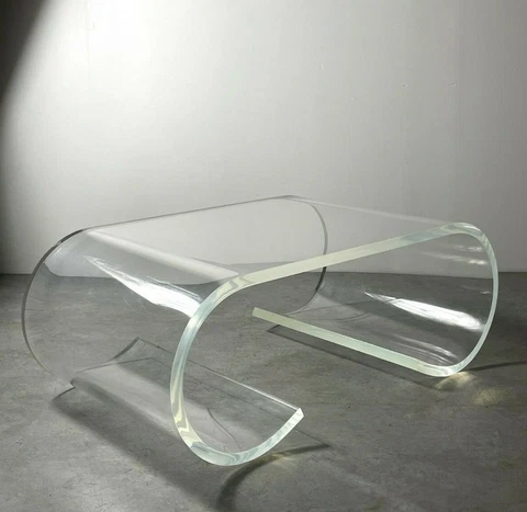 Vintage Mid Century Modern Lucite Scroll Coffee Table Karl Springer Style 1970s Cover