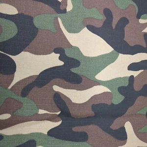 Cotton Ripstop Fabric Woodland Camouflage Green Beige Black BTY 58" Wide - Picture 1 of 7