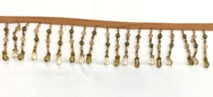3'' Beaded Crystal Trim - SOLD BY THE YARD - Olive Green with Peach & Clear - Picture 1 of 4