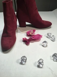 CHINESE LAUNDRY Ankle Bootie Sz 8 Burgundy Suede Block Heel Boots cowgirl - Picture 1 of 10
