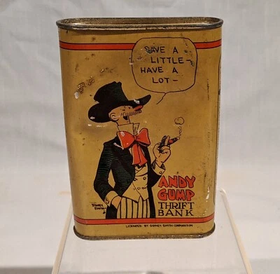 1920's ANDY GUMP COMIC CHARACTER TIN STILL BANK, OAKLYN BANK, BERWYN, ILLINOIS - Imagem 1 de 4