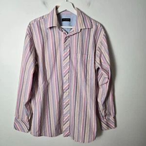 Ted Baker London Men's 16 34/35 Blue Pink Striped Button-Up Shirt Flip Cuffs - Picture 1 of 9