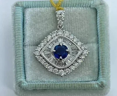 Lab Created Sapphire 2.20Ct Round Cut Evil Eye Pendant White Gold Plated Silver - Image 1 of 4