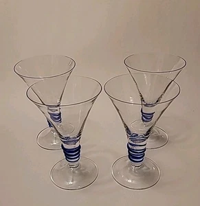Sasaki Azzuro Blue 6 Inch Wine Glass Set Of Four. Pristine. - Picture 1 of 4