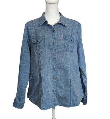 Chaqueta Camisa Denim Woolrich Bolsillos Frontales A Presión Azul Floral Para Mujer Talla XL Foto 1 de 4