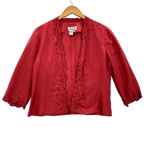 Adrianna Papell Top Women's Size 10 Red 3/4 Sleeve Linen Blend Blazer - Picture 1 of 9