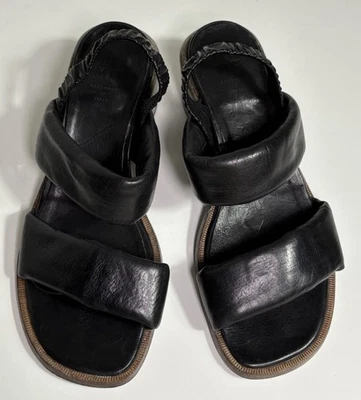 Sandalias MOMA negras de cuero suave con tira trasera de tacón bloque talla 36 EE. UU. 6 clásicas Foto 1 de 4