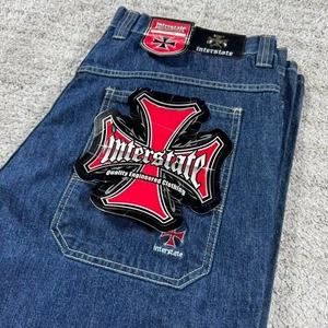 NWT Vintage Baggy Wide Leg Y2K 2000’s Embroidered Skater Interstate Denim Jeans - Picture 1 of 7