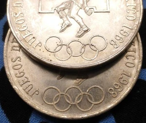 2 1968 Mexico Olympic Games 72% Silver 25 Pesos Type 1 & Type 2 BU Coins T1 & T2 - Picture 1 of 5