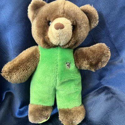 VINTAGE! Gund 1982 Teddy Bear Plush Green  Jumper 8" VTG Brown Yellow Paws  - Image 1 of 4